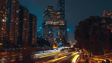 8K延时震撼深圳南山区腾讯总部夜景车流视频的预览图